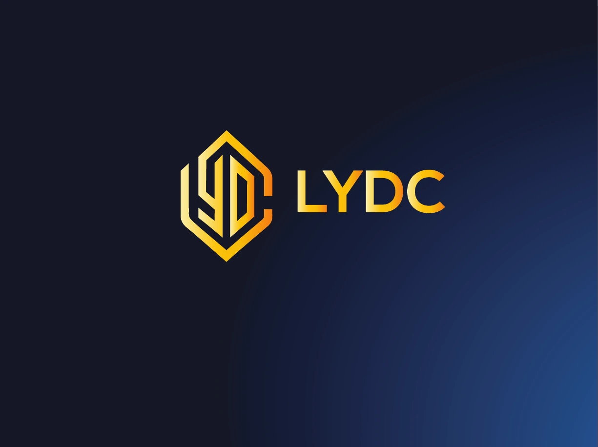 LYDC gold geometric monogram and wordmark on a navy background.